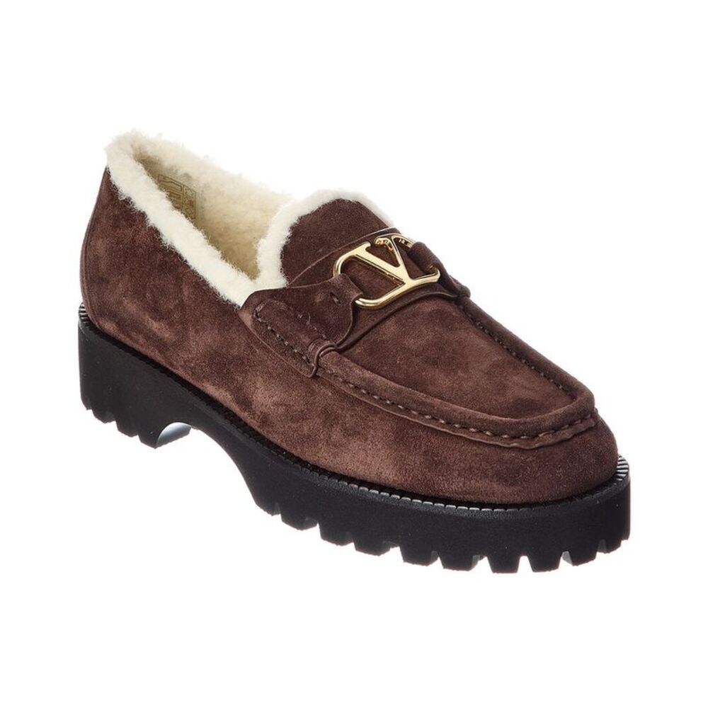 Valentino Vlogo Signature Suede Loafer, Brown
